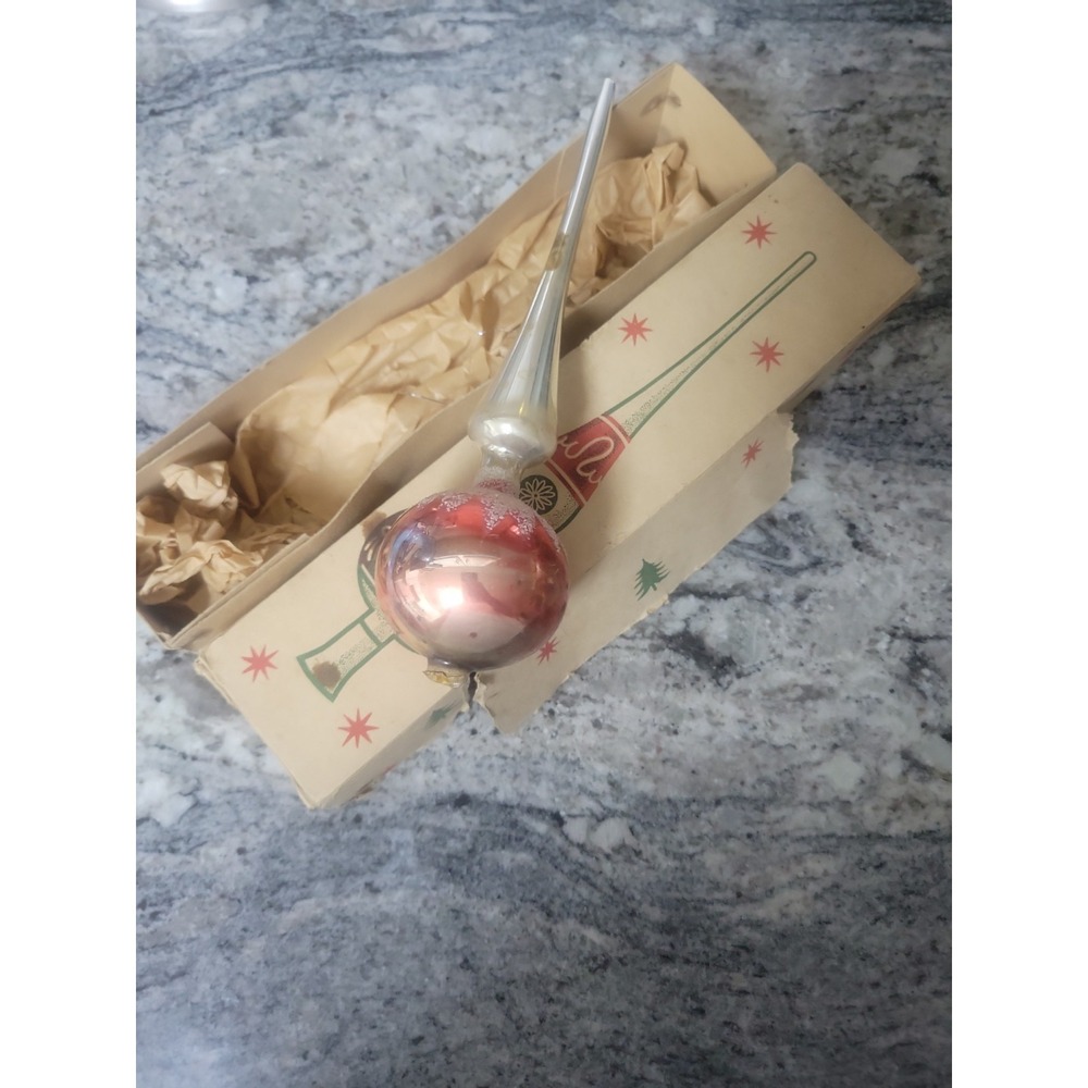 Vintage 1950s Shiny Brite 9" Spire Handblown Glass Tree Topper Original Box MCM